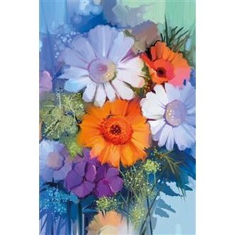 wenskaart Boeket paarse bloemen