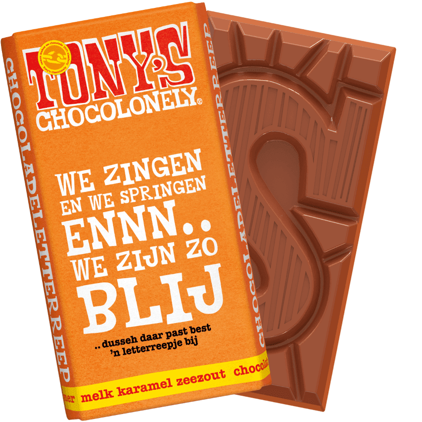 Tony's Chocolonely chocoladeletter reep melk karamel zeezout S