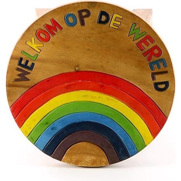Houten krukje regenboog