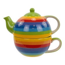 Tea for one set regenboog keramiek