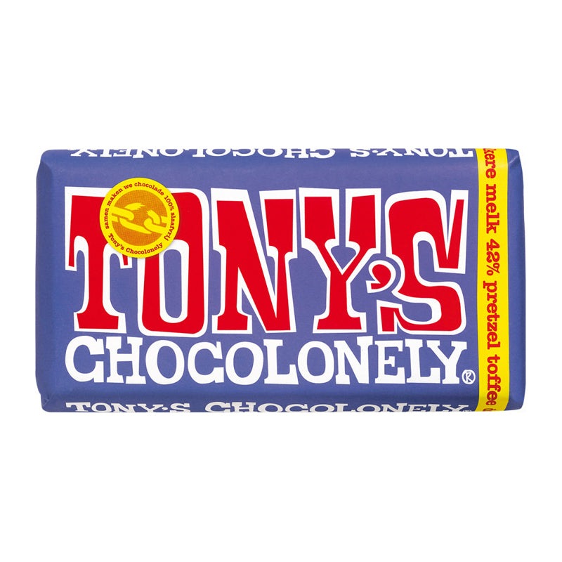 Tony's Chocolonely Donkere Melk 42% met Pretzel en Toffee 180g