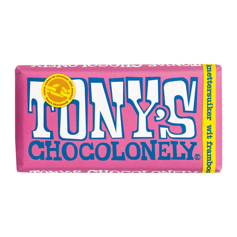 Tony's Chocolonely wit framboos knettersuiker 180g