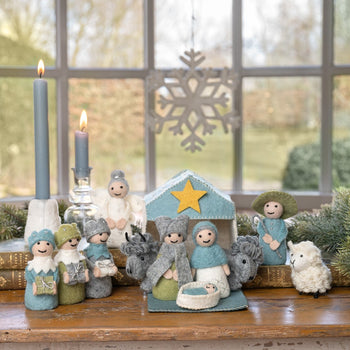 Kerststal vilt IJsblauw-Wit